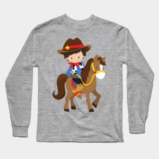 Cowboy, Sheriff, Horse, Western, Brown Hair Long Sleeve T-Shirt